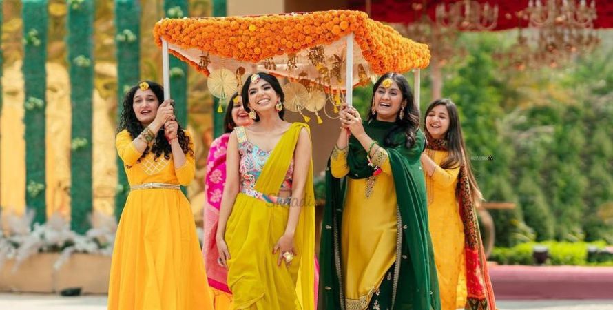 yellow and green combination dress for haldi Amazing Attire Selection Brides-to-Be 293/1