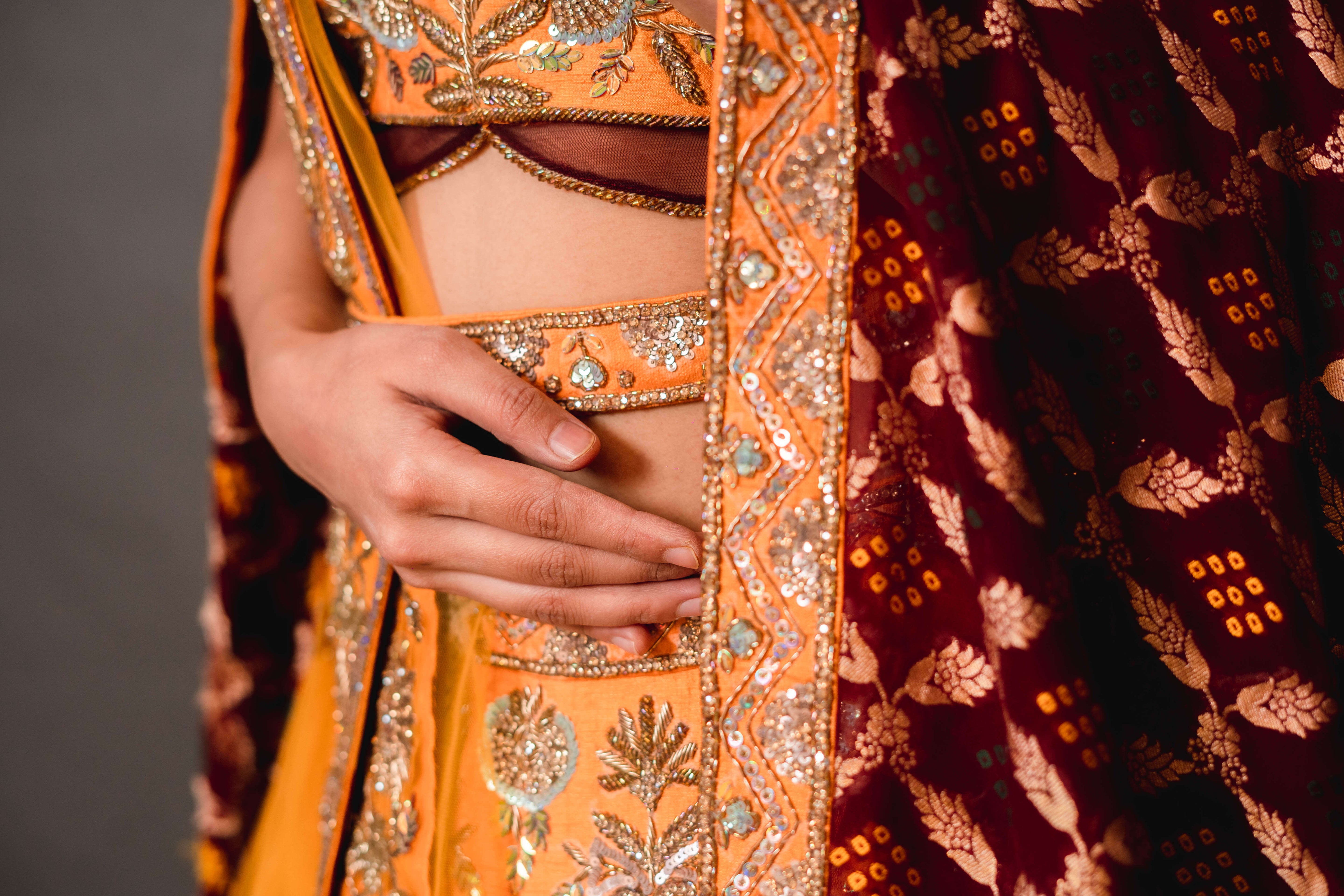Mustard Yellow Silk Lehenga with Maroon Banarasi Duppata