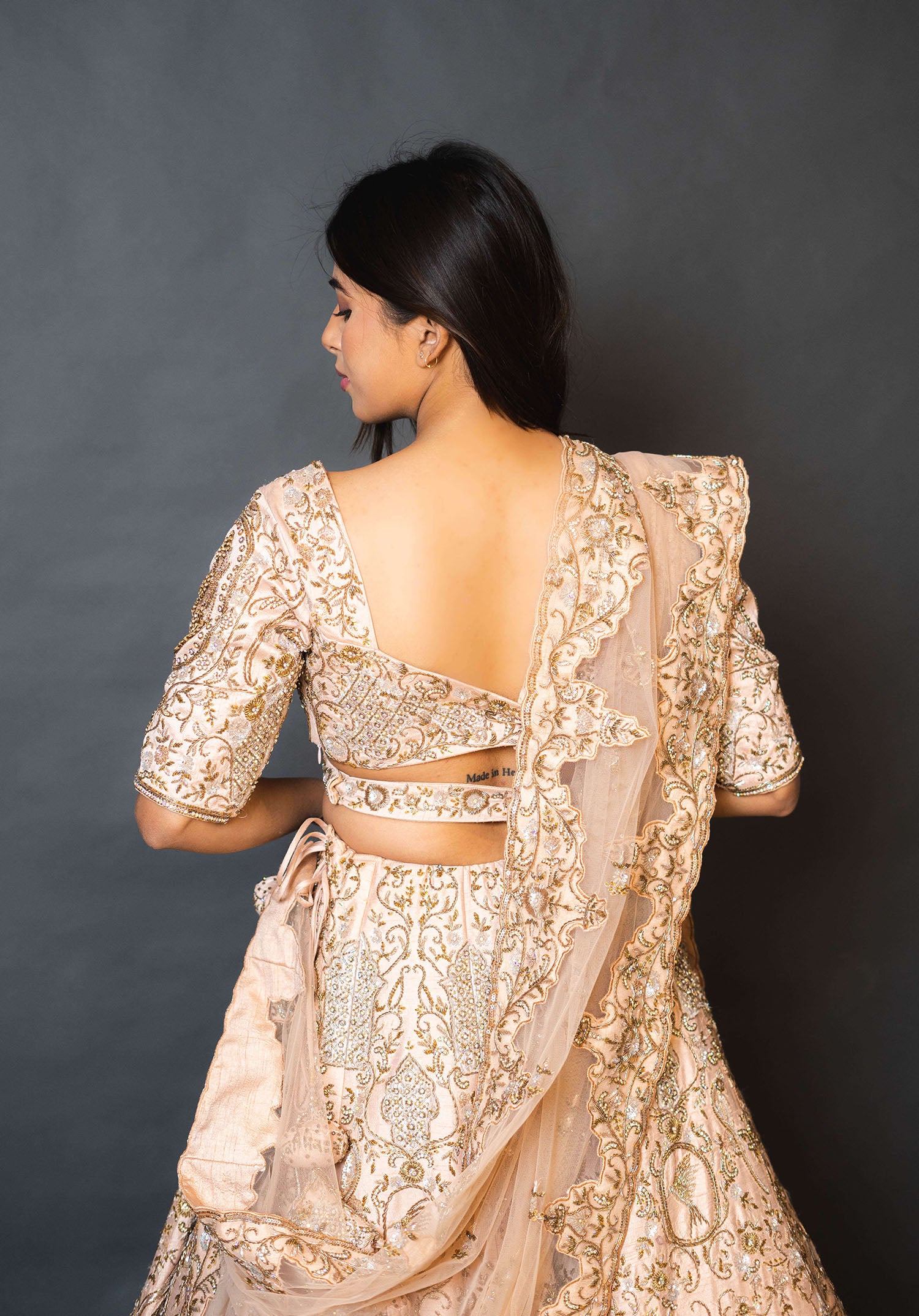 Peach Silk Lehenga with Pearl Work