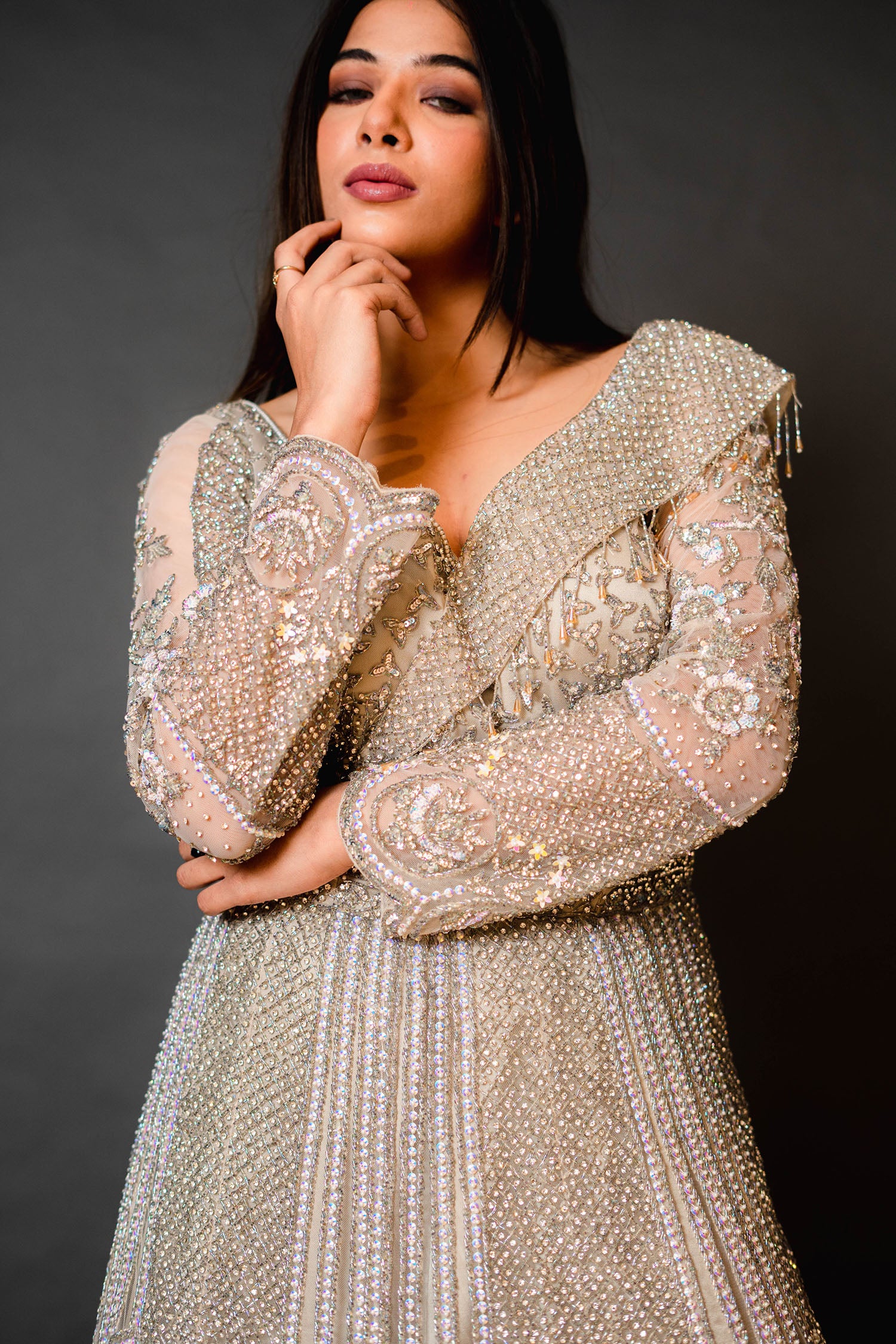 Golden Bridal Gown with Sequin Work