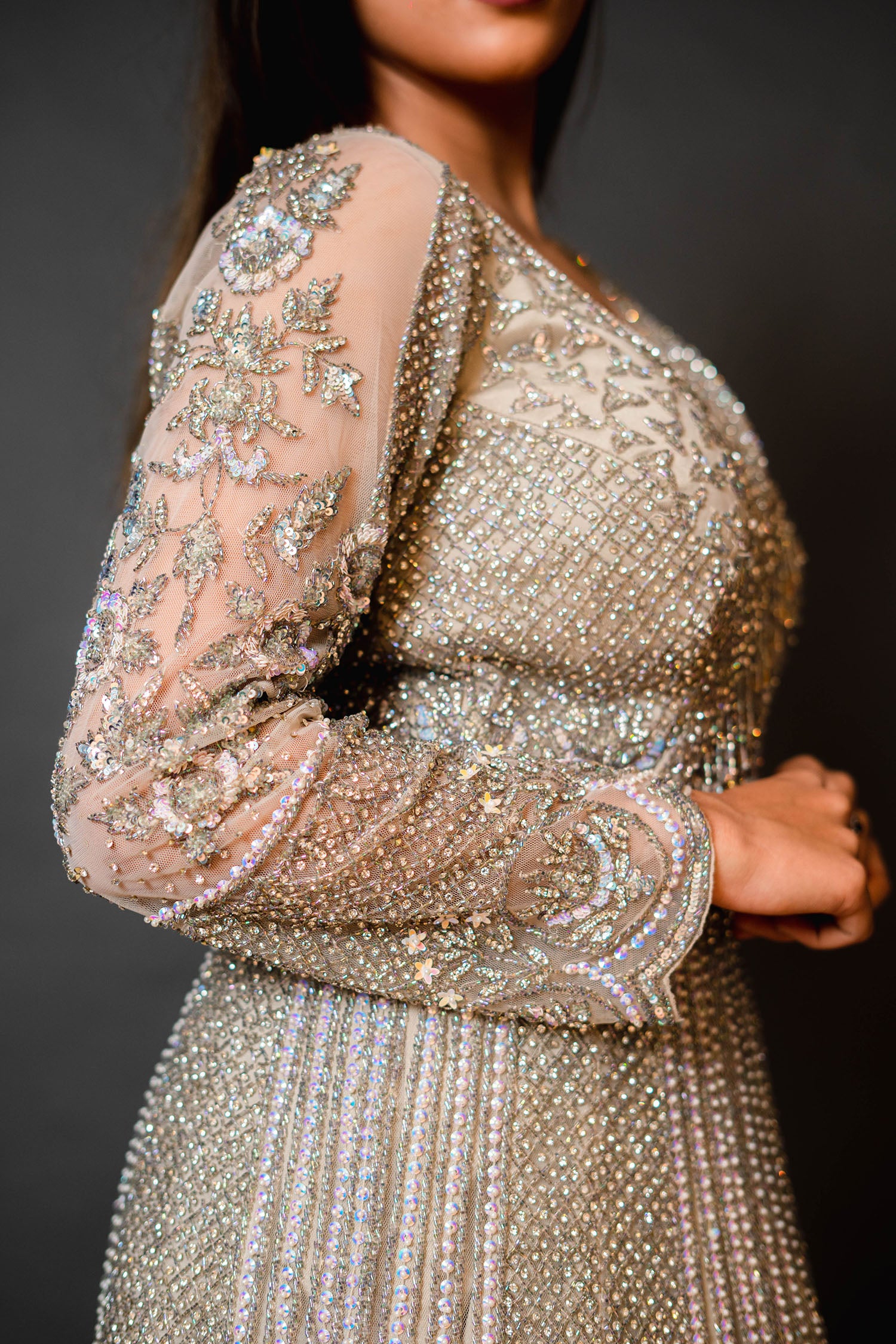 Golden Bridal Gown with Sequin Work