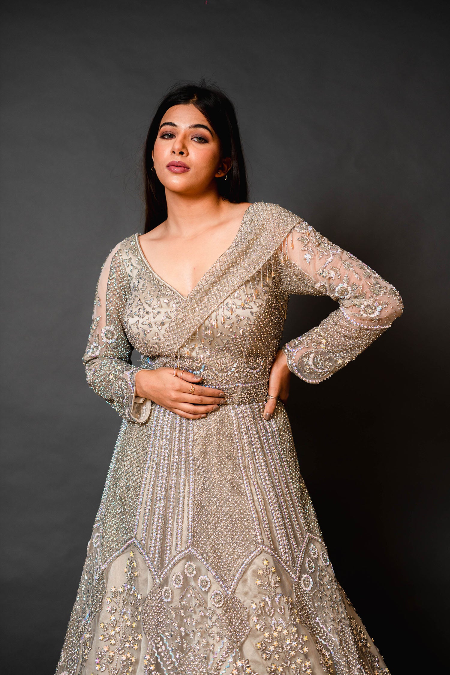 Golden Bridal Gown with Sequin Work