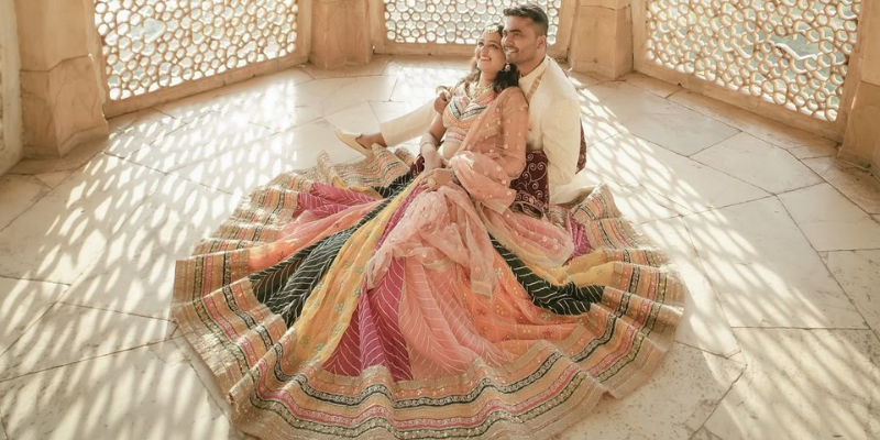 Pre-Wedding Photoshoot Outfits: Trendy Matching Sarees & Lehengas